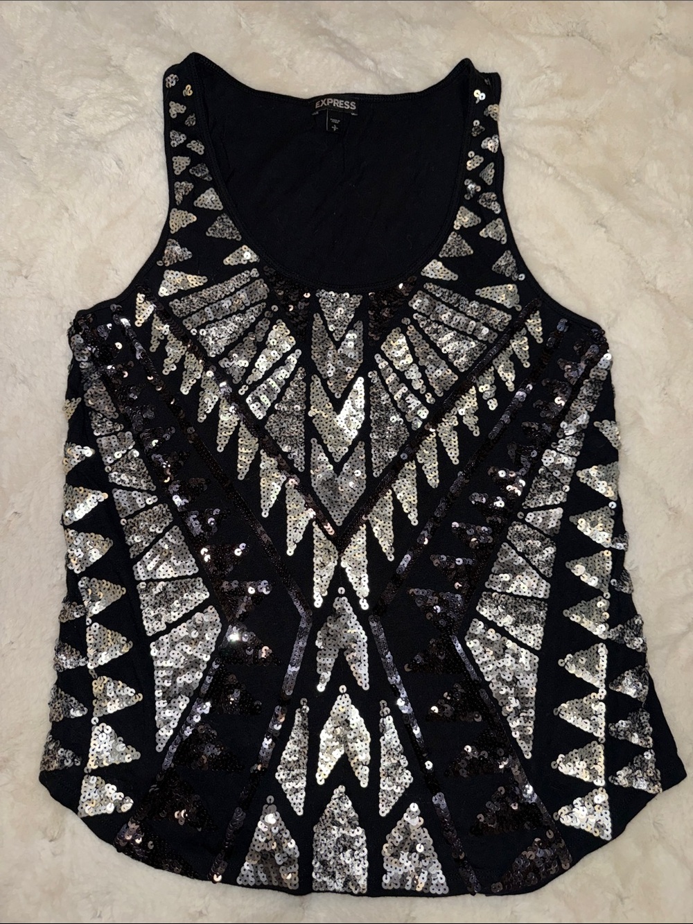 Express Black Sequin Geometric Tank Top